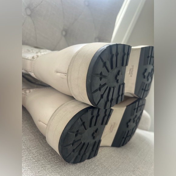 Fendi $1100 Kaligraphy Jacquard Monogram Logo Leather Knitted Combat Boots Sz 9 - Picture 8 of 13